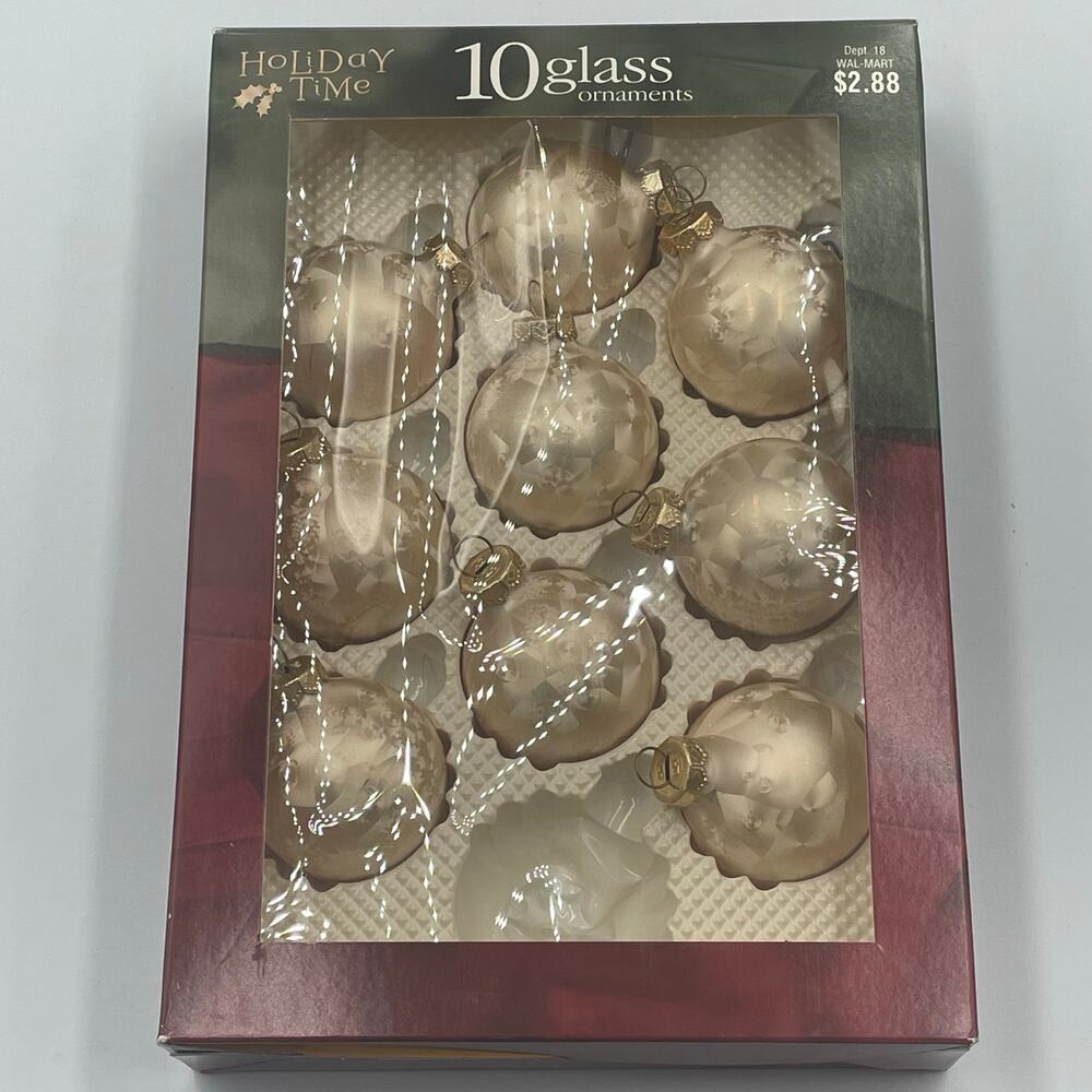 Holiday Time Glass Christmas Ornaments 9 White Gold Pearl Small